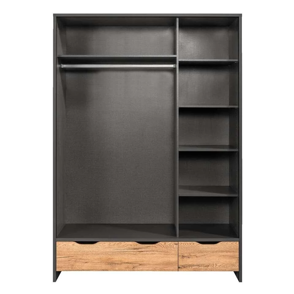 Kledingkast Harvey - Donker Eiken-/antracietkleur - 193x141x58 Cm 4 Kledingkast Harvey - Donker Eiken-/antracietkleur - 193x141x58 Cm - Afbeelding 2