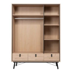 Kledingkast Kansas 3-deurs - Eikenkleur - 200x150x60 Cm -RoomStyle Verkoopwinkel 12403540 0220