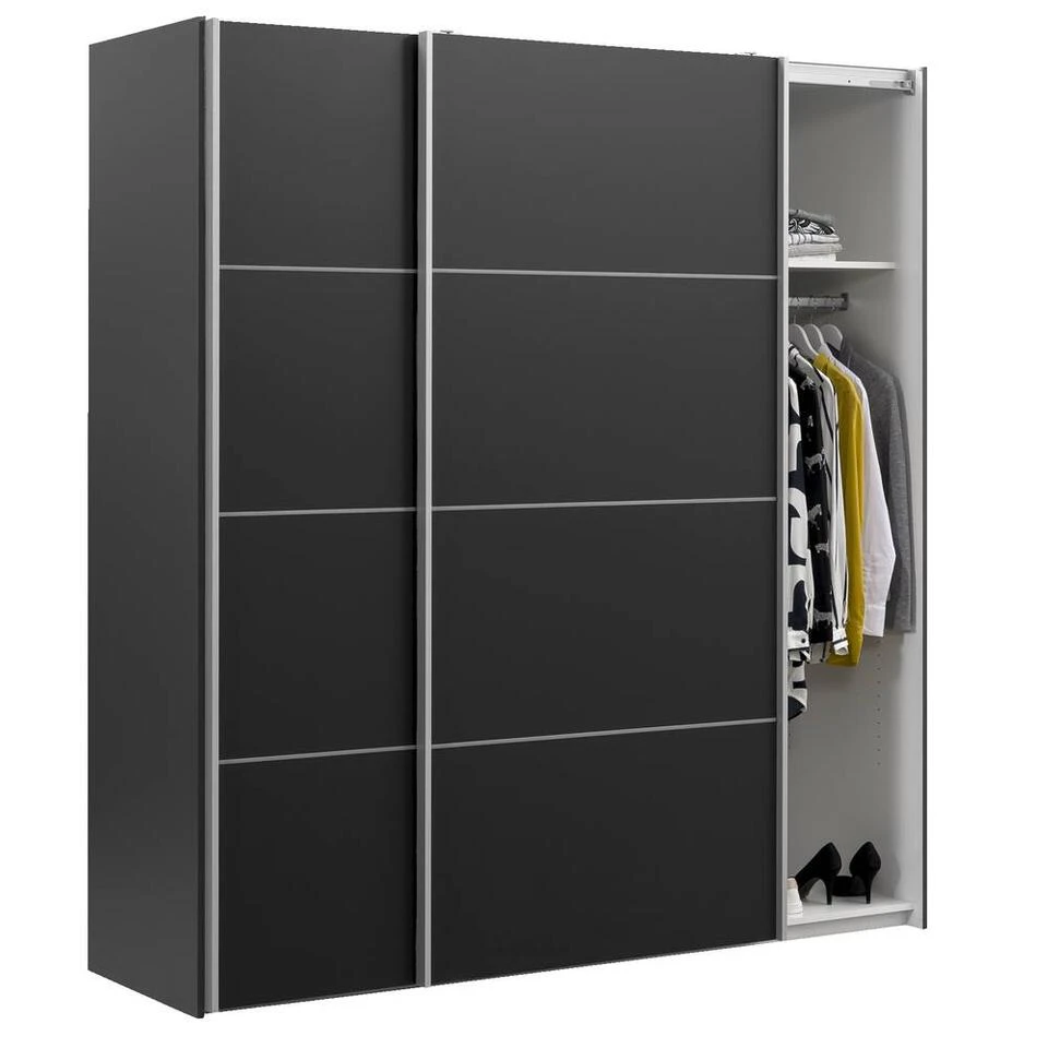 Schuifdeurkast Verona Antraciet - Zwart - 200x182x64 Cm 6 Schuifdeurkast Verona Antraciet - Zwart - 200x182x64 Cm - Afbeelding 4