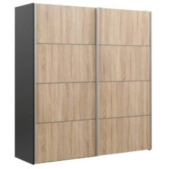 Schuifdeurkast Verona Antraciet - Eikenkleur - 200x182x64 Cm -RoomStyle Verkoopwinkel 12403820 0300