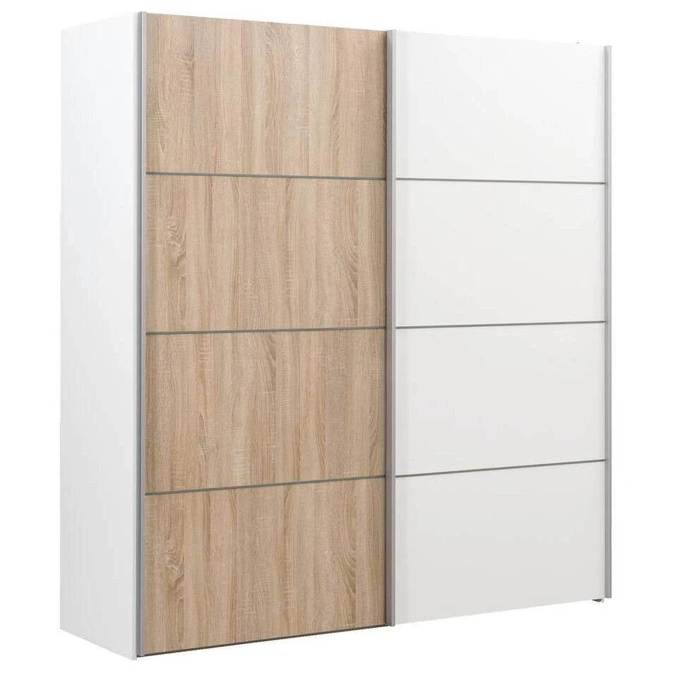 Schuifdeurkast Verona Wit - Eikenkleur/wit - 200x182x64 Cm 5 Schuifdeurkast Verona Wit - Eikenkleur/wit - 200x182x64 Cm - Afbeelding 3