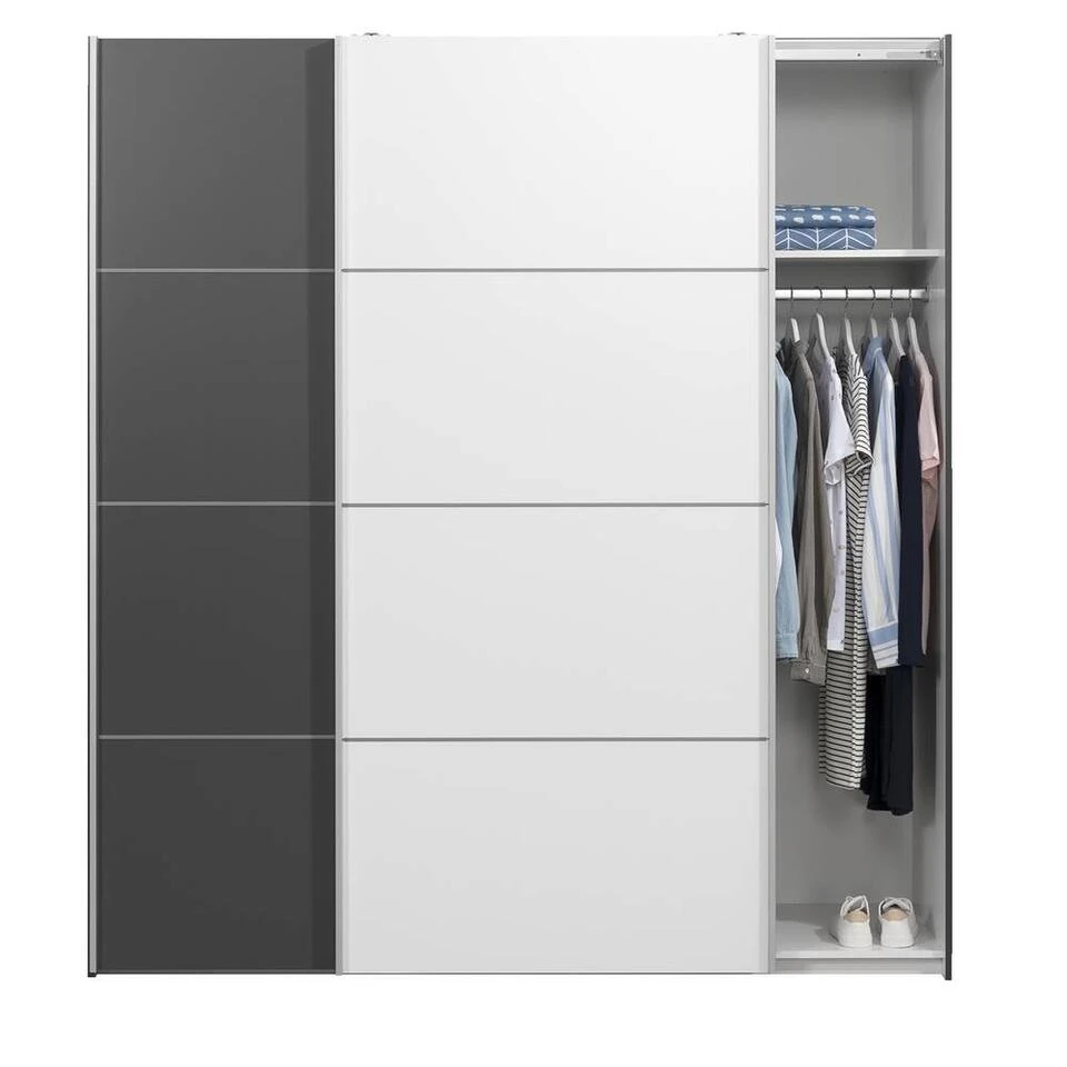Schuifdeurkast Verona Antraciet - Antraciet/wit - 200x182x64 Cm 4 Schuifdeurkast Verona Antraciet - Antraciet/wit - 200x182x64 Cm - Afbeelding 2
