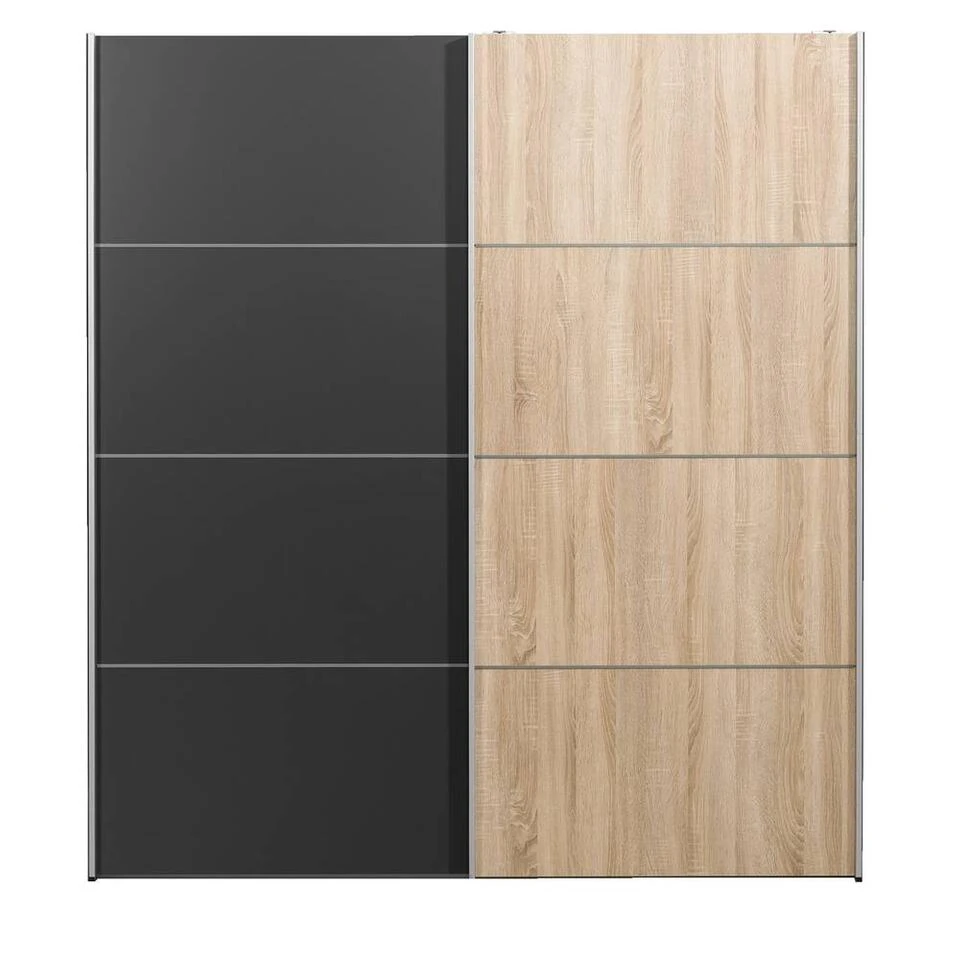 Schuifdeurkast Verona - Eikenkleur/antraciet - 200x182x64 Cm 3 Schuifdeurkast Verona - Eikenkleur/antraciet - 200x182x64 Cm
