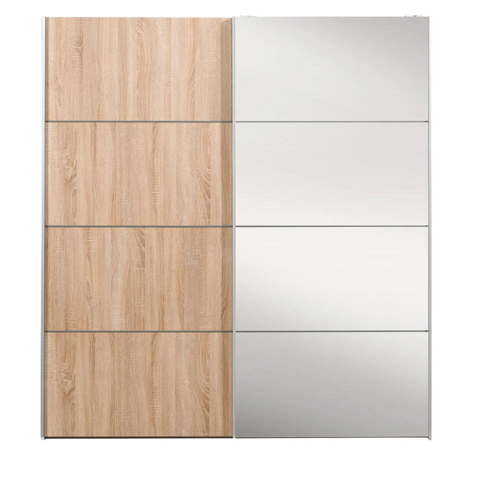 Schuifdeurkast Verona Wit - Eiken/spiegel - 200x182x64 Cm 3 Schuifdeurkast Verona Wit - Eiken/spiegel - 200x182x64 Cm
