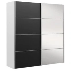 Schuifdeurkast Verona Wit - Zwart/spiegel - 200x182x64 Cm -RoomStyle Verkoopwinkel 12403860 0300