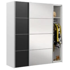 Schuifdeurkast Verona Wit - Zwart/spiegel - 200x182x64 Cm -RoomStyle Verkoopwinkel 12403860 0330