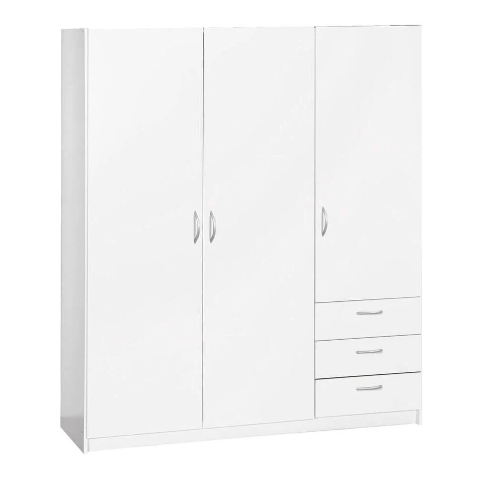 Kledingkast Varia 3-deurs - Wit - 175x146x50 Cm 6 Kledingkast Varia 3-deurs - Wit - 175x146x50 Cm - Afbeelding 4