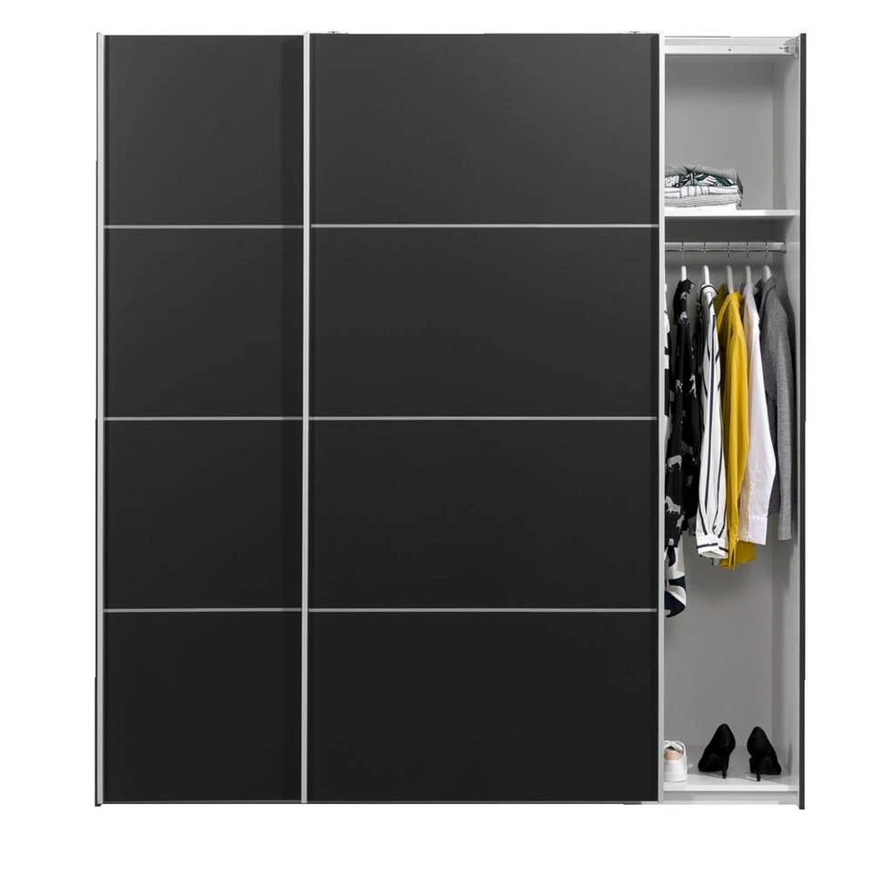 Schuifdeurkast Verona - Zwart - 200x182x64 Cm 4 Schuifdeurkast Verona - Zwart - 200x182x64 Cm - Afbeelding 2