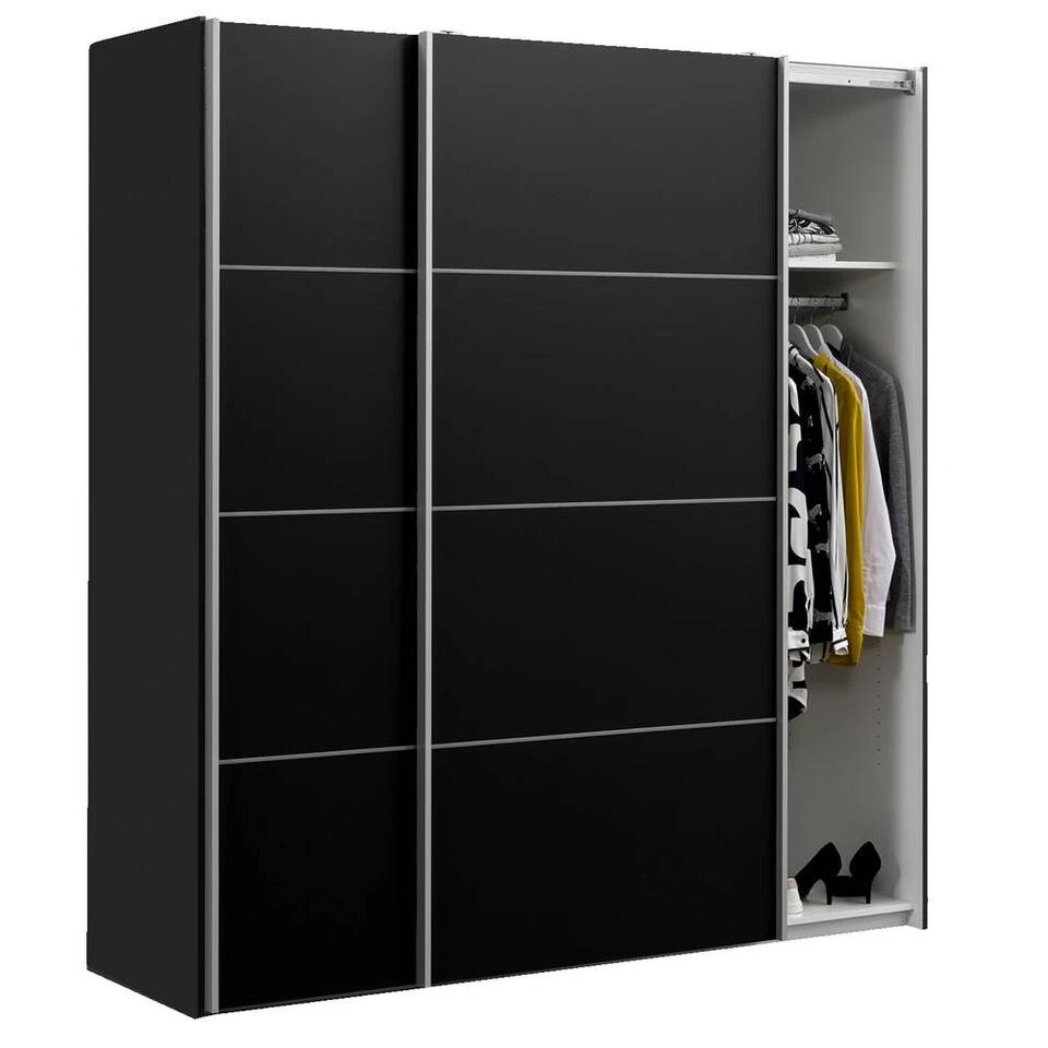Schuifdeurkast Verona - Zwart - 200x182x64 Cm 6 Schuifdeurkast Verona - Zwart - 200x182x64 Cm - Afbeelding 4
