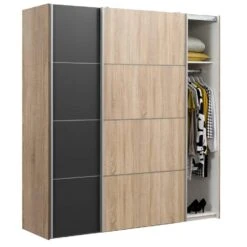 Schuifdeurkast Verona Eikenkleur - Eikenkleur/antraciet - 200x182x64 Cm -RoomStyle Verkoopwinkel 12404070 0330
