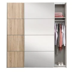 Schuifdeurkast Verona Eikenkleur - Eikenkleur/spiegel - 200x182x64 Cm -RoomStyle Verkoopwinkel 12404080 0140