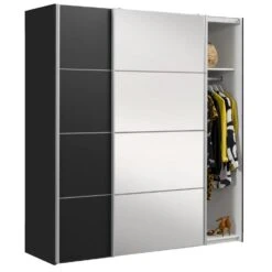 Schuifdeurkast Verona Zwart - Zwart/spiegel - 200x182x64 Cm -RoomStyle Verkoopwinkel 12404085 0330
