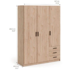 Kledingkast Sprint 3-deurs - Eikenkleur - 200x147x50 Cm 8 Kledingkast Sprint 3-deurs - Eikenkleur - 200x147x50 Cm -RoomStyle Verkoopwinkel 12404225 9060