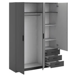 Kledingkast Sprint 3-deurs - Antracietkleur - 200x147x50 Cm -RoomStyle Verkoopwinkel 12404245 0330