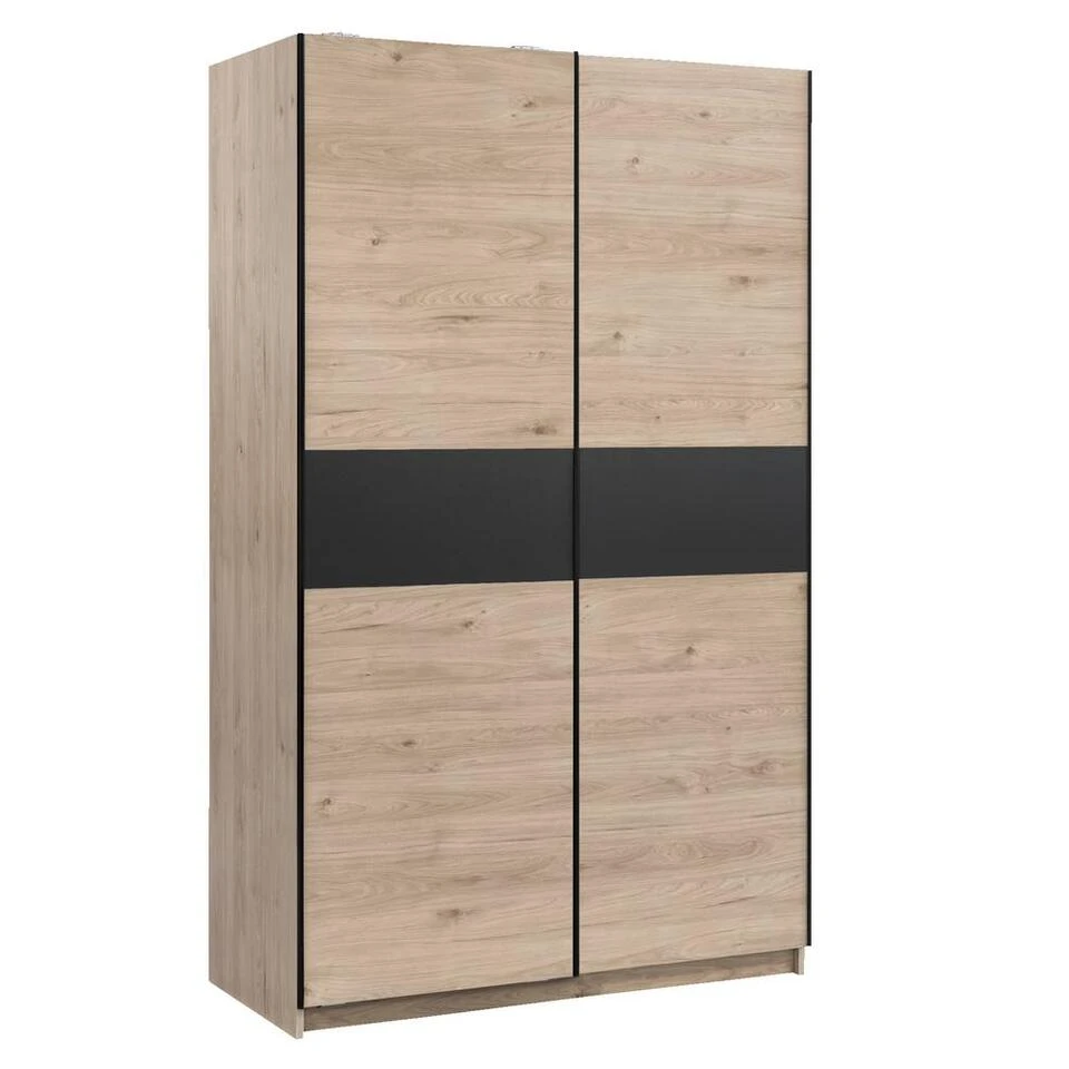 Schuifdeurkast Genua - Eikenkleur/antraciet - 204x122x60 Cm 5 Schuifdeurkast Genua - Eikenkleur/antraciet - 204x122x60 Cm - Afbeelding 3