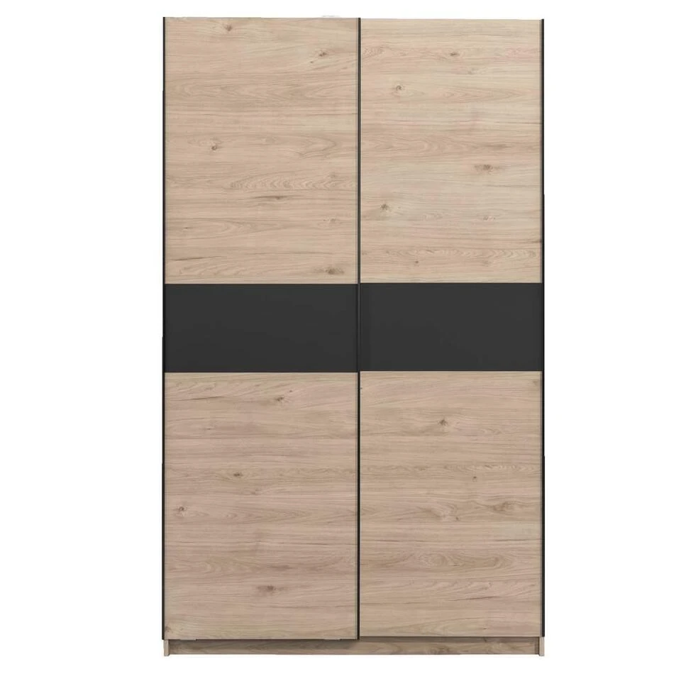 Schuifdeurkast Genua - Eikenkleur/antraciet - 204x122x60 Cm 3 Schuifdeurkast Genua - Eikenkleur/antraciet - 204x122x60 Cm