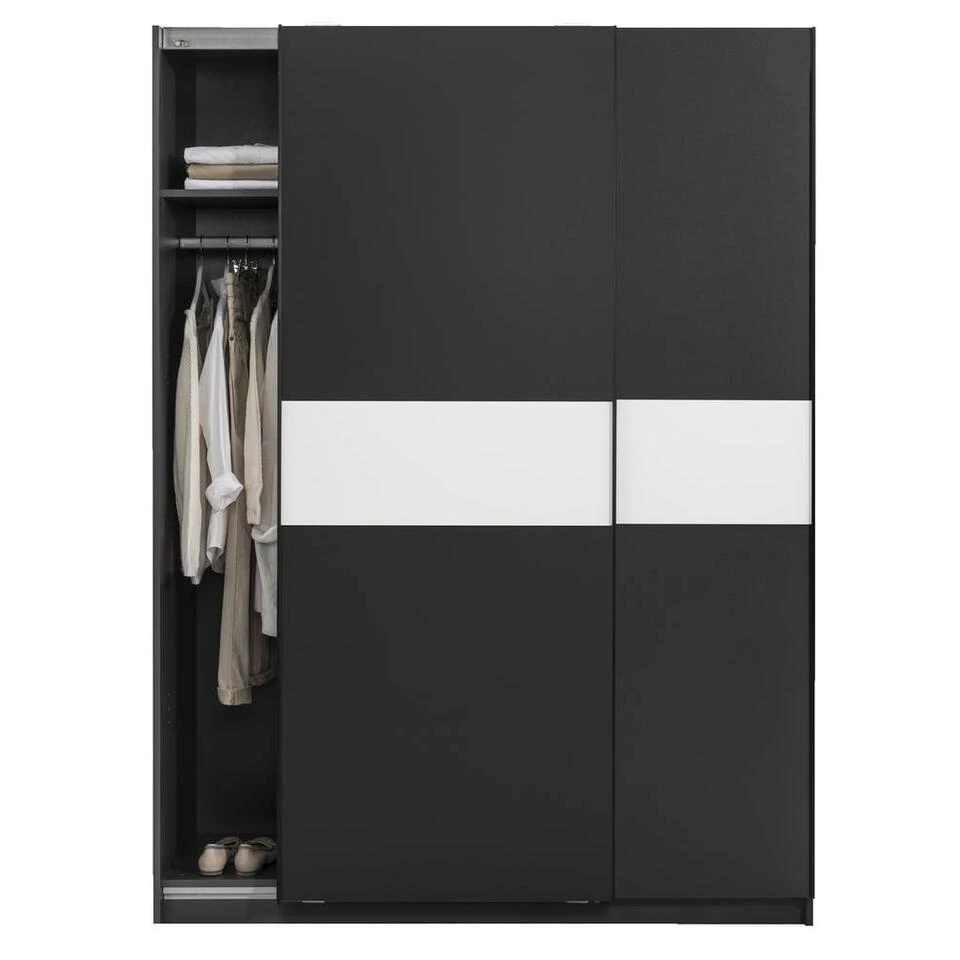 Schuifdeurkast Genua - Antraciet/wit - 204x150x60 Cm 4 Schuifdeurkast Genua - Antraciet/wit - 204x150x60 Cm - Afbeelding 2