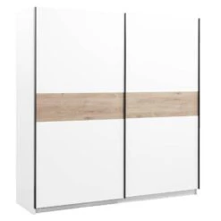 Schuifdeurkast Genua - Wit/eikenkleur - 204x200x60 Cm -RoomStyle Verkoopwinkel 12404420 0300