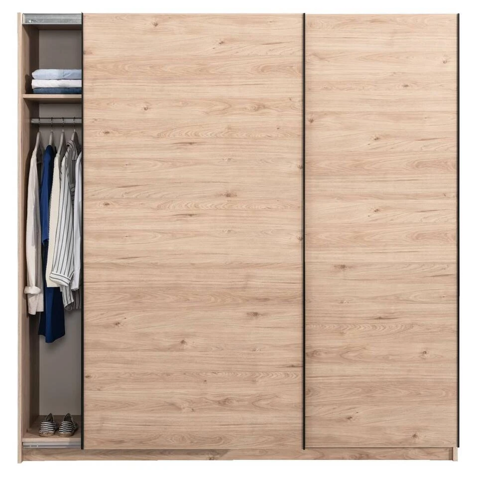 Schuifdeurkast Genua - Eikenkleur - 204x200x60 Cm 4 Schuifdeurkast Genua - Eikenkleur - 204x200x60 Cm - Afbeelding 2