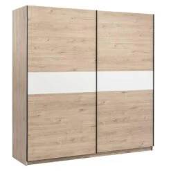 Schuifdeurkast Genua - Eikenkleur/wit - 204x200x60 Cm -RoomStyle Verkoopwinkel 12404440 0300
