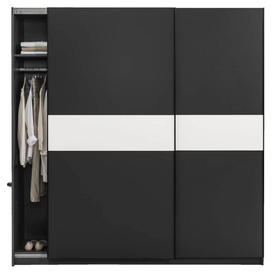 Schuifdeurkast Genua - Antraciet/wit - 204x200x60 Cm 4 Schuifdeurkast Genua - Antraciet/wit - 204x200x60 Cm - Afbeelding 2