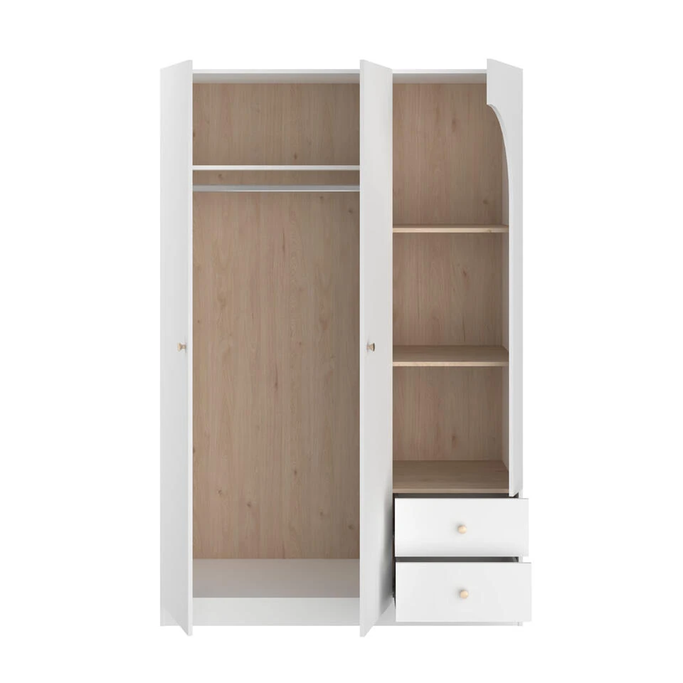 Kledingkast Milou 2-deurs - Wit/eiken - 200x130x56,5 Cm 4 Kledingkast Milou 2-deurs - Wit/eiken - 200x130x56,5 Cm - Afbeelding 2