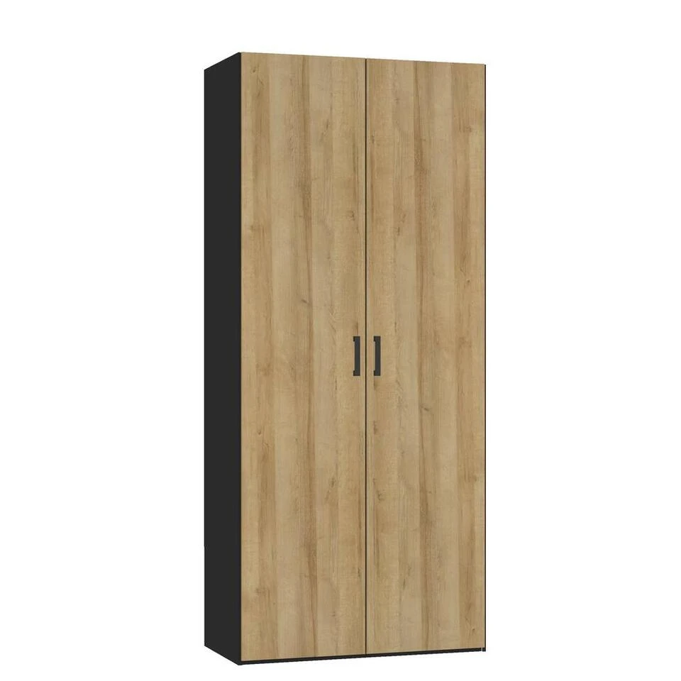 STOCK Kledingkast 2-deurs - Zwart/eikenkleur - 236x101,9x56 Cm 6 STOCK Kledingkast 2-deurs - Zwart/eikenkleur - 236x101,9x56 Cm - Afbeelding 4
