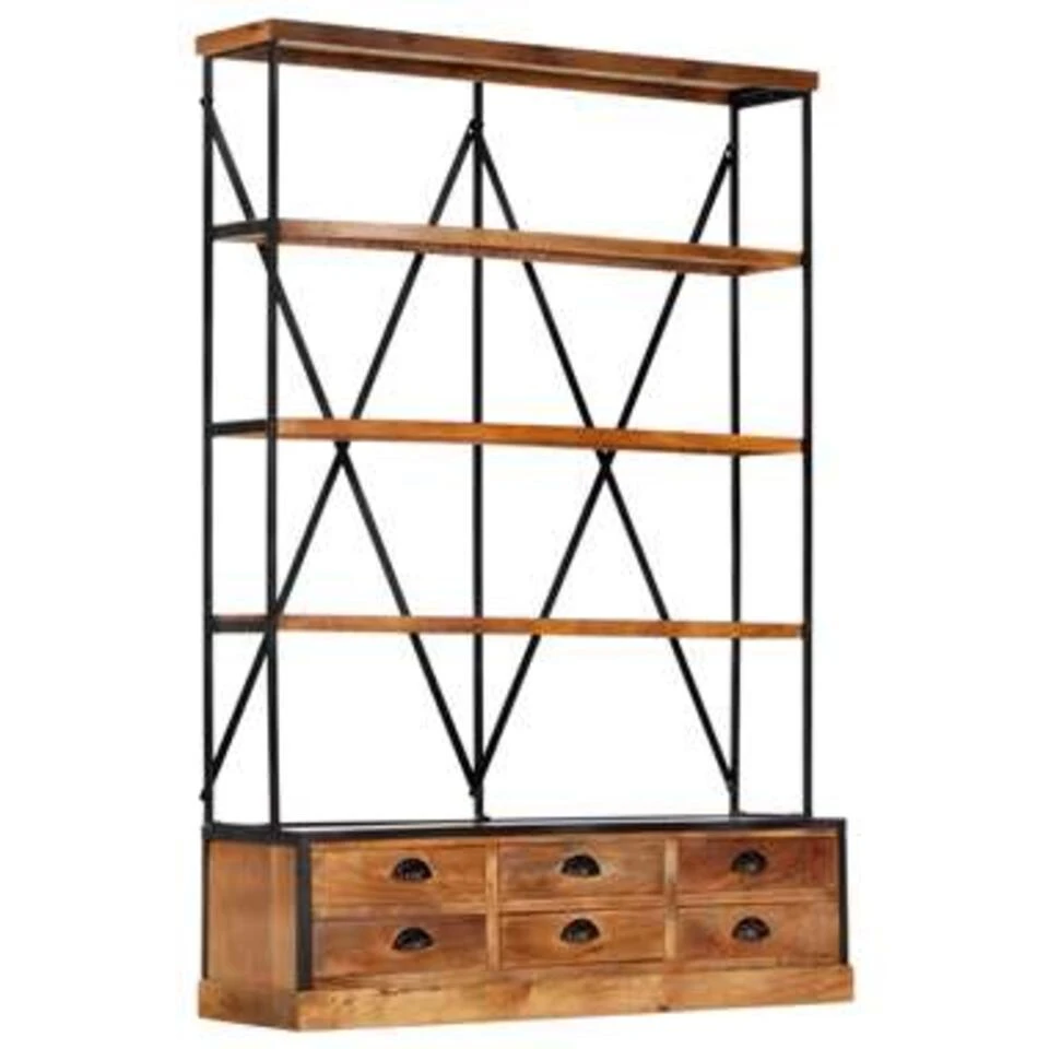 VidaXL Boekenkast 4-laags Met 6 Lades 122x36x181 Cm Massief Mangohout 3 VidaXL Boekenkast 4-laags Met 6 Lades 122x36x181 Cm Massief Mangohout