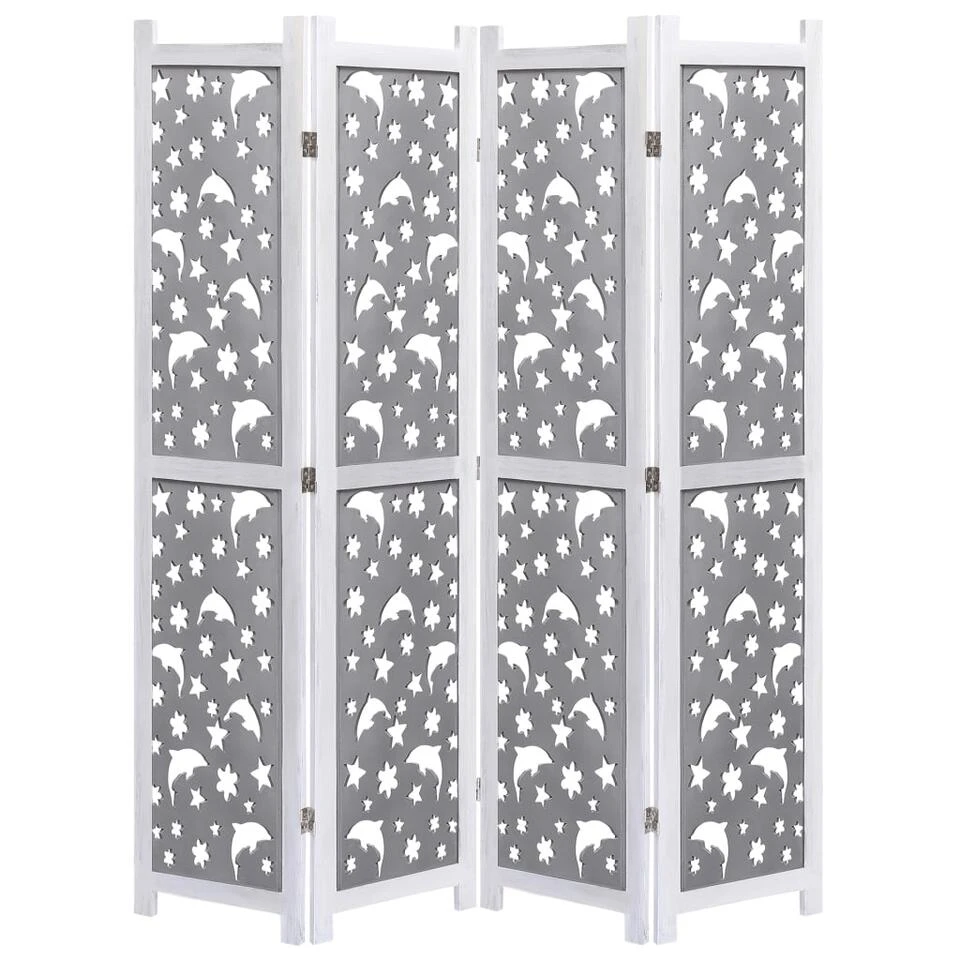 VidaXL Kamerscherm Met 4 Panelen 140x165 Cm Massief Hout Grijs 3 VidaXL Kamerscherm Met 4 Panelen 140x165 Cm Massief Hout Grijs