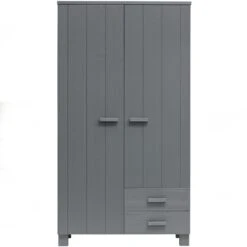 WOOOD Kast Met Laden Dennis - Grenen - Staal Grijs - 202x111x55