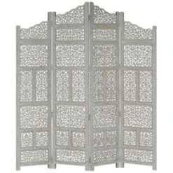 VidaXL Kamerscherm 4 Panelen Handgesneden 160x165 Cm Mangohout Grijs -RoomStyle Verkoopwinkel 1798597834 0102