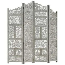 VidaXL Kamerscherm 4 Panelen Handgesneden 160x165 Cm Mangohout Grijs -RoomStyle Verkoopwinkel 1798597834 0103