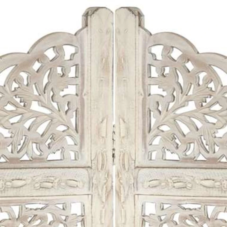 VidaXL Kamerscherm Met 4 Panelen Handgesneden 160x165 Cm Mangohout Wit 5 VidaXL Kamerscherm Met 4 Panelen Handgesneden 160x165 Cm Mangohout Wit - Afbeelding 3