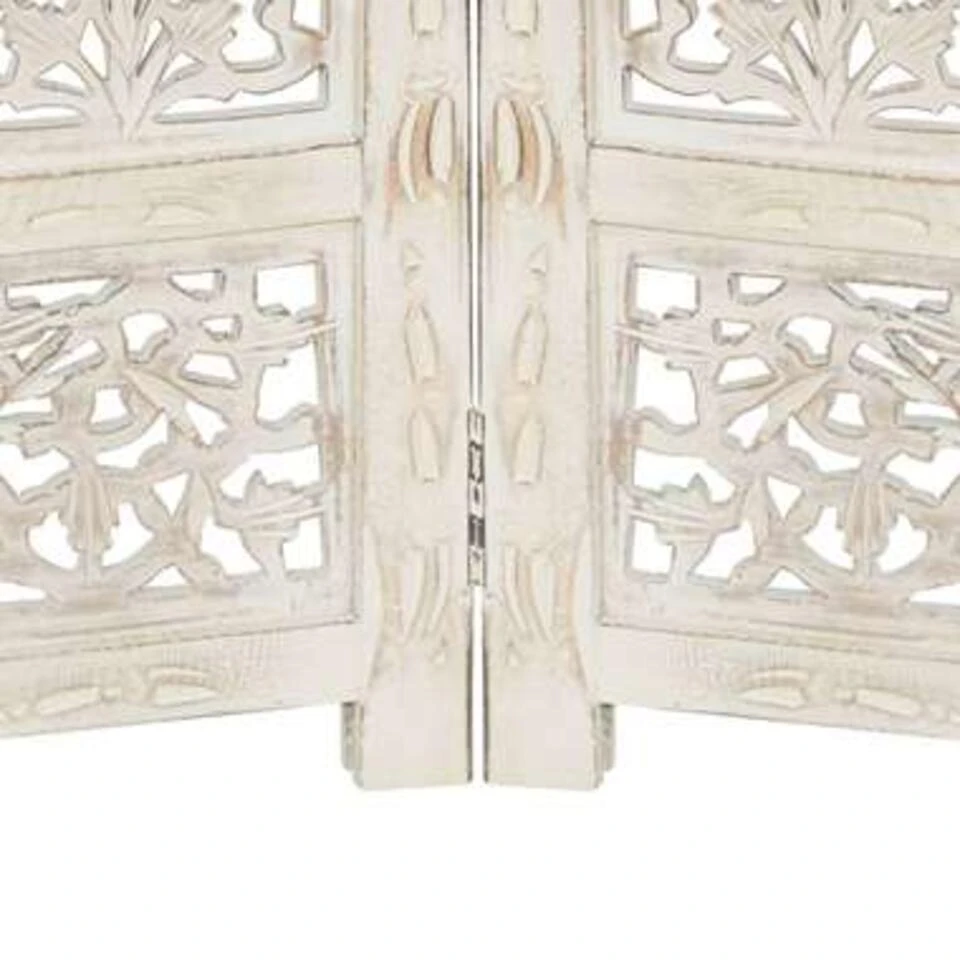 VidaXL Kamerscherm Met 4 Panelen Handgesneden 160x165 Cm Mangohout Wit 6 VidaXL Kamerscherm Met 4 Panelen Handgesneden 160x165 Cm Mangohout Wit - Afbeelding 4