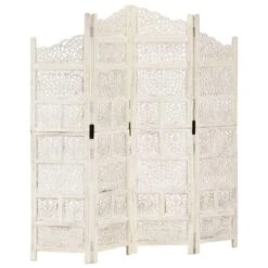 VidaXL Kamerscherm Met 4 Panelen Handgesneden 160x165 Cm Mangohout Wit