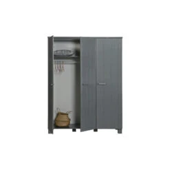 WOOOD Dennis 3 Deurs Kast Grenen Geborsteld - Staal Grijs 202x158x55 -RoomStyle Verkoopwinkel 1914943783 0101