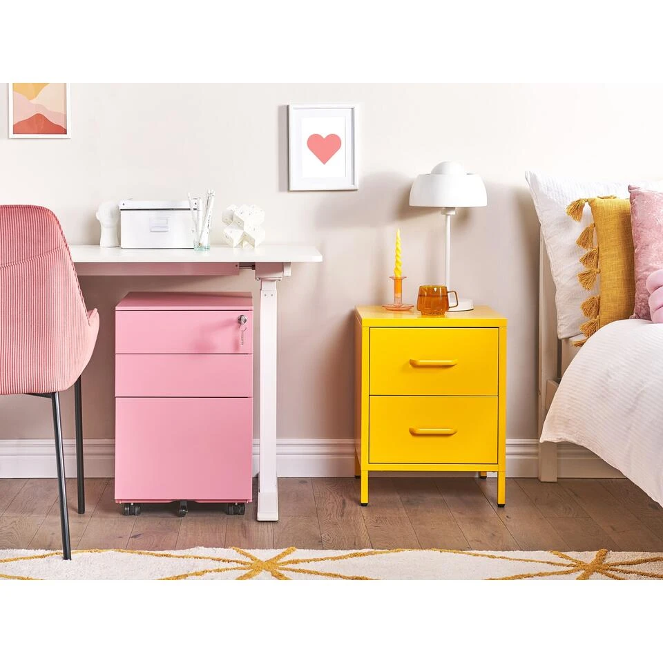 Beliani Kantoorkast CAMI - Roze Staal 4 Beliani Kantoorkast CAMI - Roze Staal - Afbeelding 2