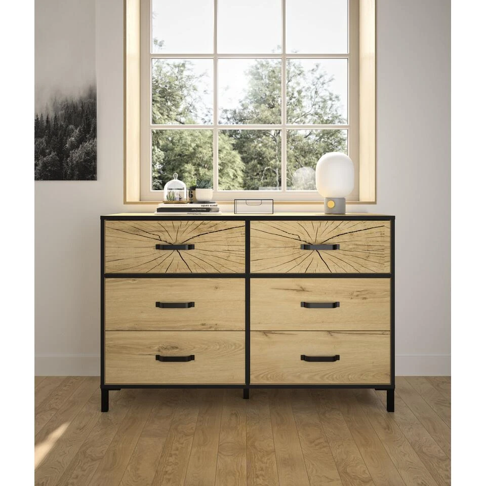 Diagone Ladekast Armor - 6 Laden - Zwart/eikenkleur 4 Diagone Ladekast Armor - 6 Laden - Zwart/eikenkleur - Afbeelding 2