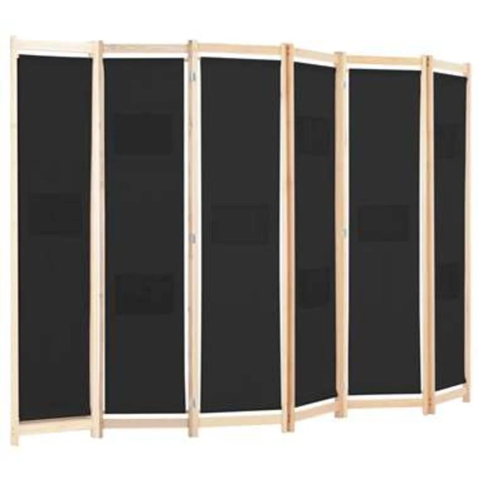 VidaXL Kamerscherm Met 6 Panelen 240x170x4 Cm Stof Zwart 5 VidaXL Kamerscherm Met 6 Panelen 240x170x4 Cm Stof Zwart - Afbeelding 3