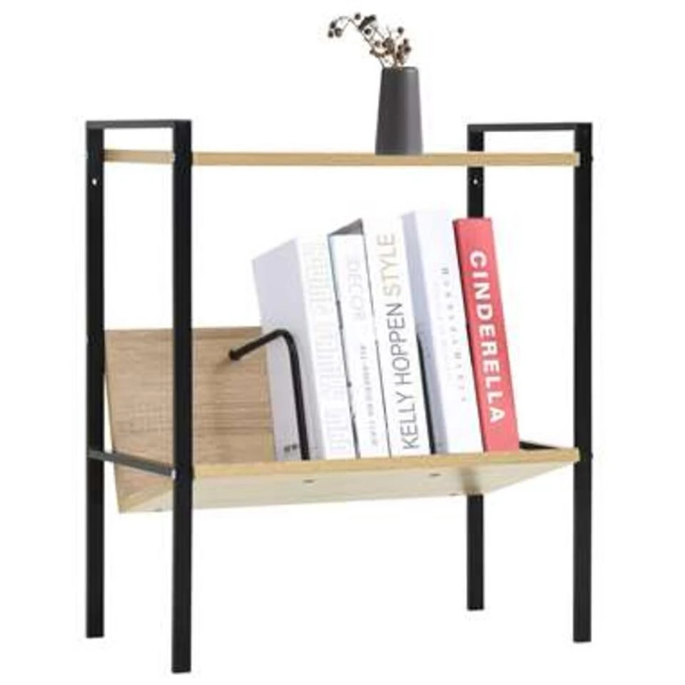 VidaXL Boekenkast 2 Schappen 52x28x59 Cm Spaanplaat Zwart Eikenkleurig 4 VidaXL Boekenkast 2 Schappen 52x28x59 Cm Spaanplaat Zwart Eikenkleurig - Afbeelding 2