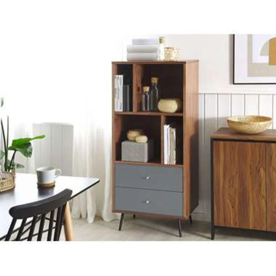 Beliani Boekenkast RICHMOND - Donkere Houtkleur Mdf 4 Beliani Boekenkast RICHMOND - Donkere Houtkleur Mdf - Afbeelding 2