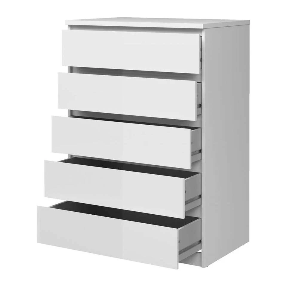 Ladekast Naia 5 Lades - Hoogglans Wit - 111,3x76,8x50 Cm 5 Ladekast Naia 5 Lades - Hoogglans Wit - 111,3x76,8x50 Cm - Afbeelding 3