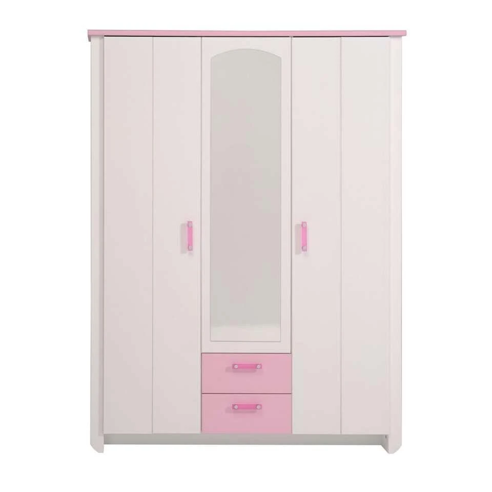 Kledingkast Kast Kiki - Wit/roze 181x136x56 Cm 3 Kledingkast Kast Kiki - Wit/roze 181x136x56 Cm