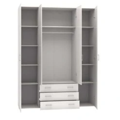 Kledingkast Space - 4-deurs - Hoogglans Wit - 200,4x154x49,5 Cm -RoomStyle Verkoopwinkel 81018594 0400
