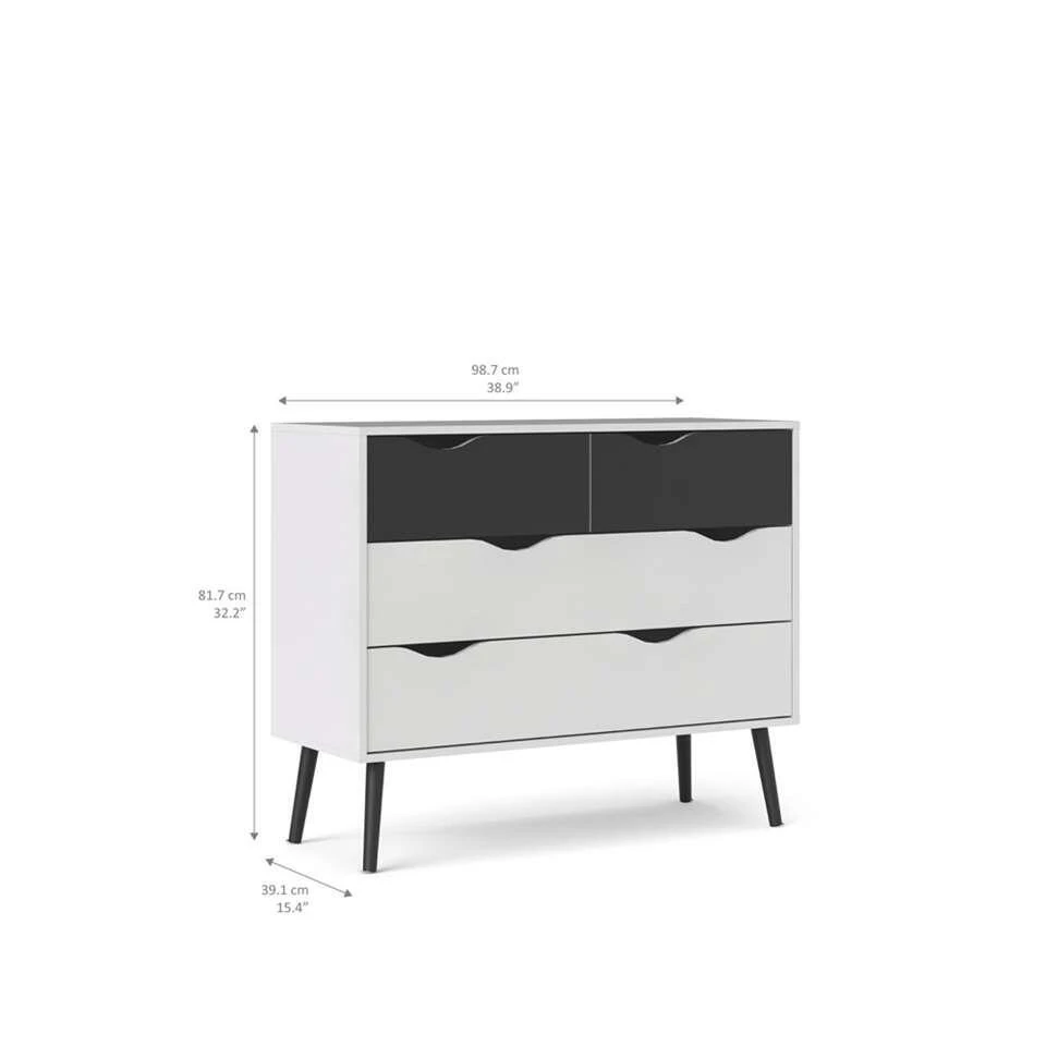 Ladekast Delta - 4 Lades - Wit/mat Zwart 4 Ladekast Delta - 4 Lades - Wit/mat Zwart - Afbeelding 2