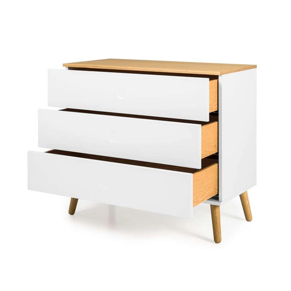 Tenzo Ladekast Dot 3 Lades - Wit/eiken - 79x90x43 Cm 6 Tenzo Ladekast Dot 3 Lades - Wit/eiken - 79x90x43 Cm - Afbeelding 4