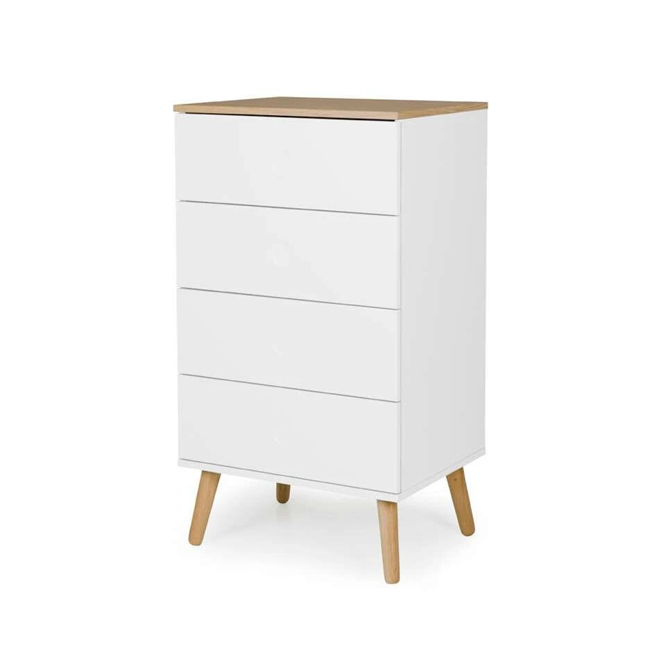 Tenzo Ladekast Dot 4 Lades - Wit/eiken - 98x55x43 Cm 4 Tenzo Ladekast Dot 4 Lades - Wit/eiken - 98x55x43 Cm - Afbeelding 2