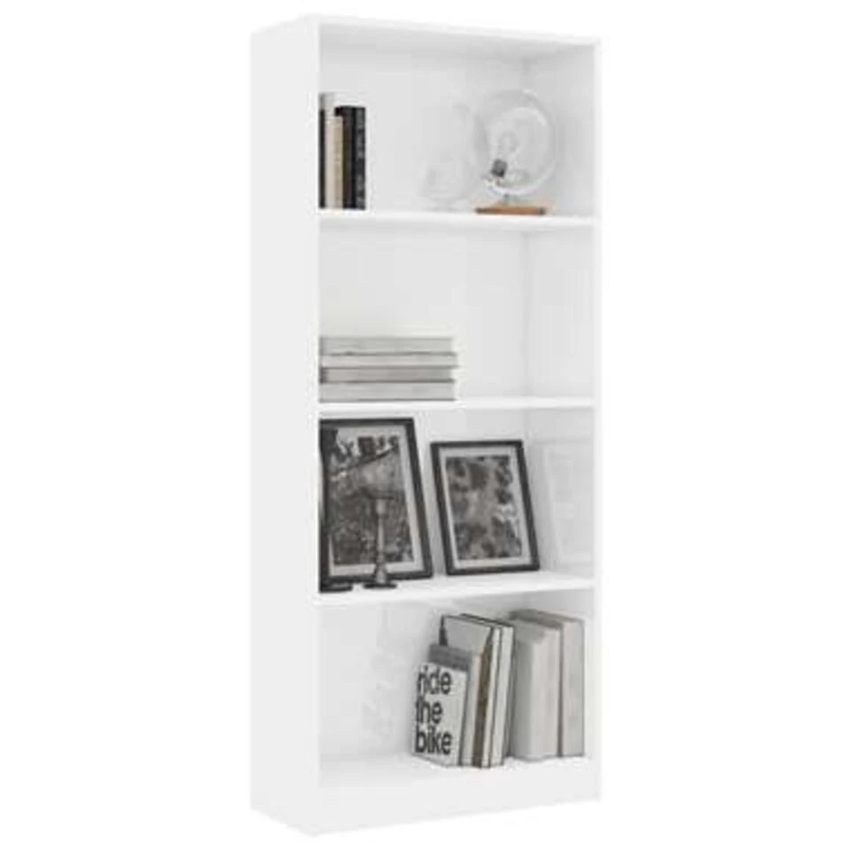 VidaXL Boekenkast 4 Schappen 60x24x142 Cm Bewerkt Hout Hoogglans Wit 4 VidaXL Boekenkast 4 Schappen 60x24x142 Cm Bewerkt Hout Hoogglans Wit - Afbeelding 2
