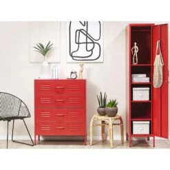 Beliani Kantoorkast ENAGO - Rood Staal -RoomStyle Verkoopwinkel 8b6afa81e2c74018a879de27287f5f39