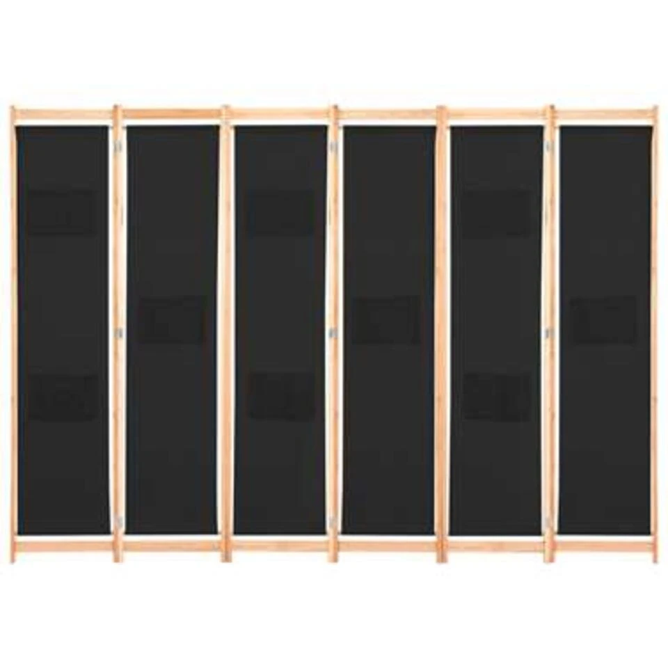 VidaXL Kamerscherm Met 6 Panelen 240x170x4 Cm Stof Zwart 4 VidaXL Kamerscherm Met 6 Panelen 240x170x4 Cm Stof Zwart - Afbeelding 2